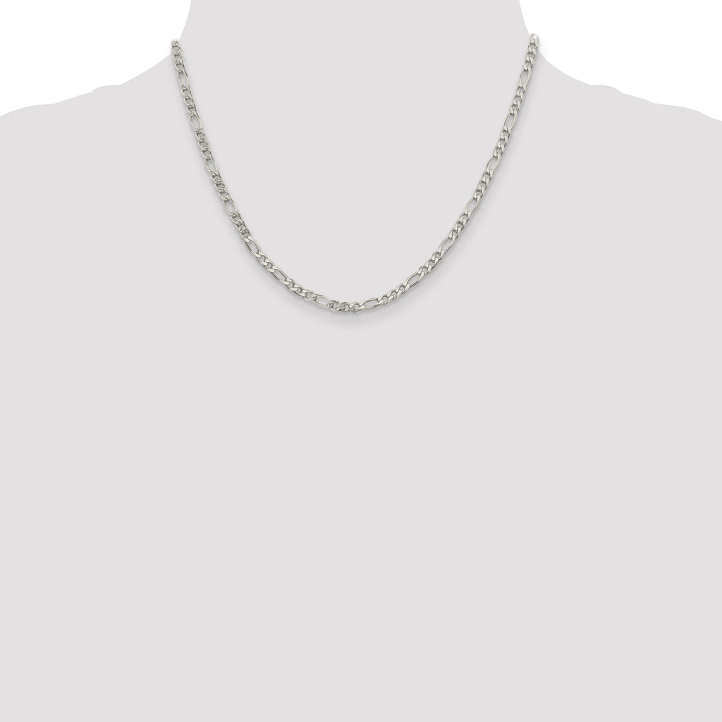 Sterling Silver 4mm Pav‚ Flat Figaro Chain