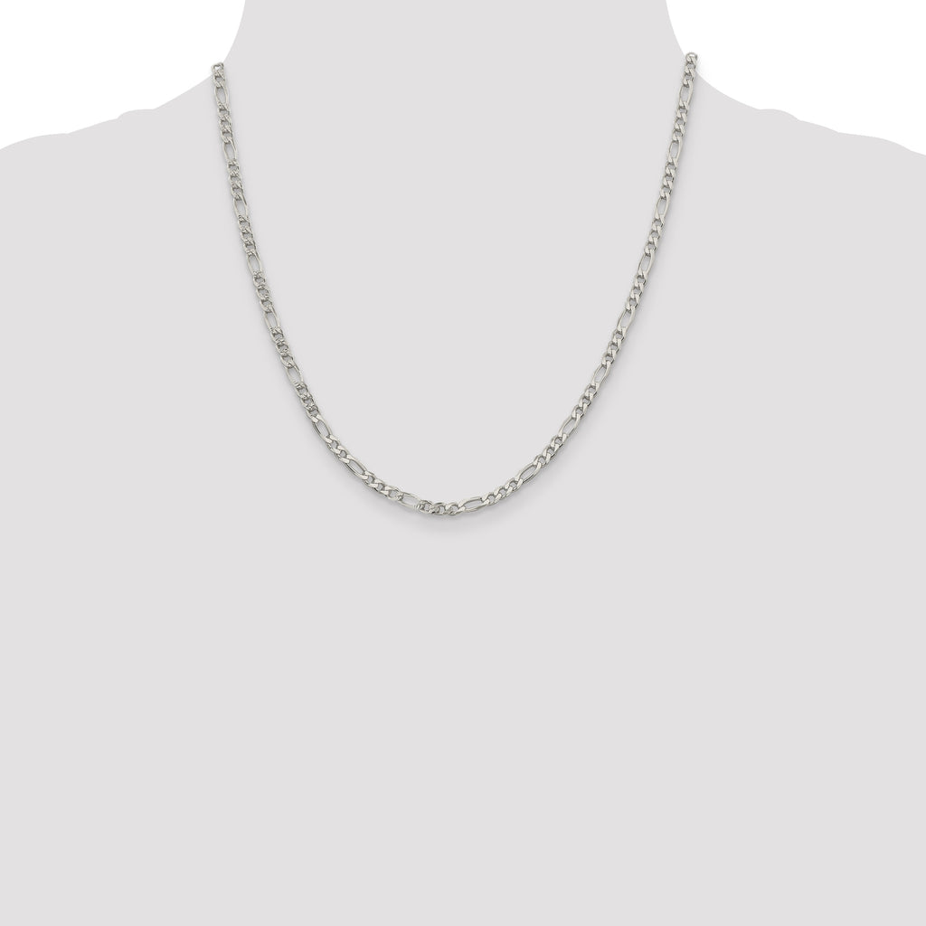Sterling Silver 4mm Pav‚ Flat Figaro Chain