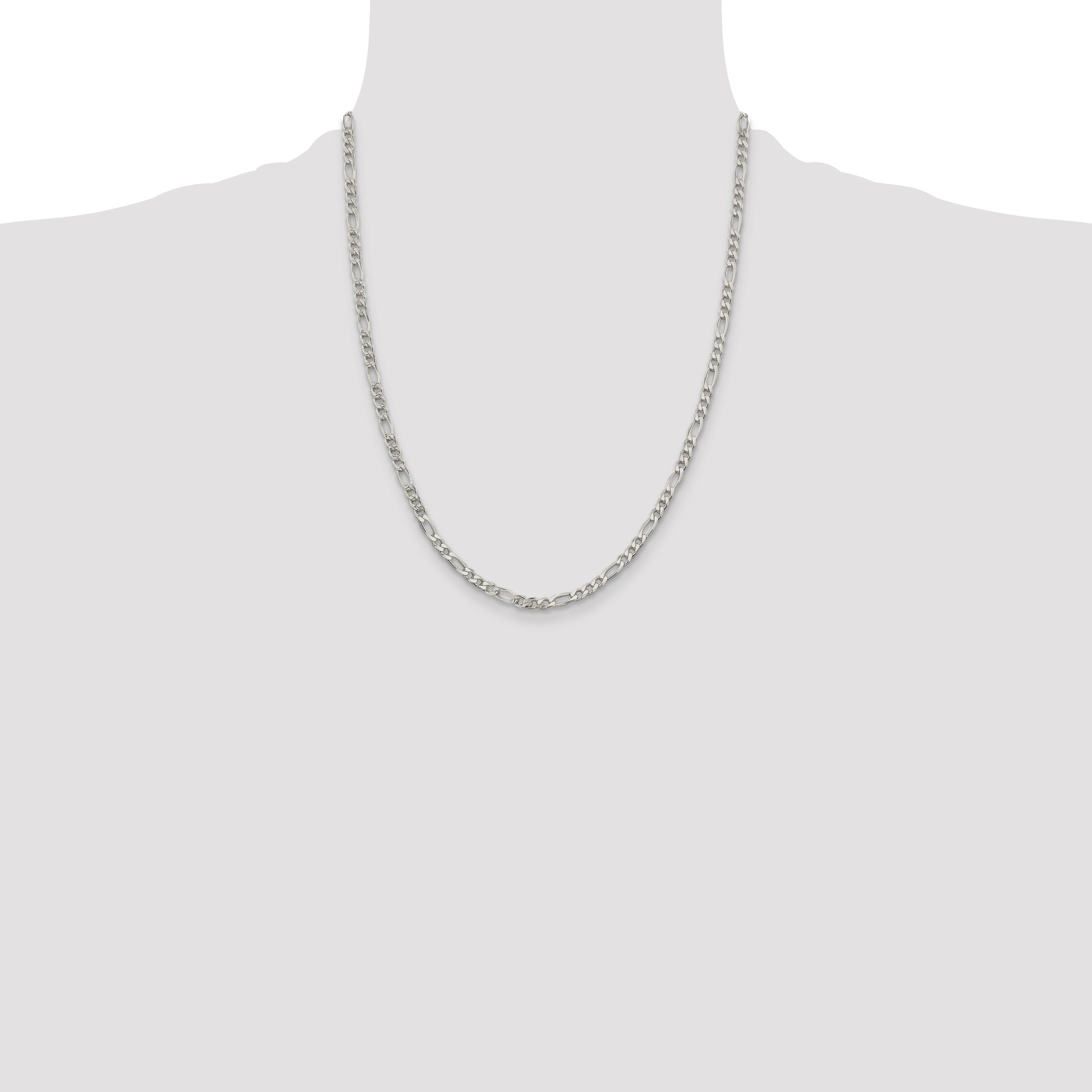 Sterling Silver 4mm Pav‚ Flat Figaro Chain