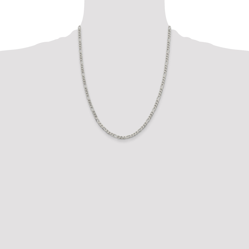Sterling Silver 4mm Pav‚ Flat Figaro Chain