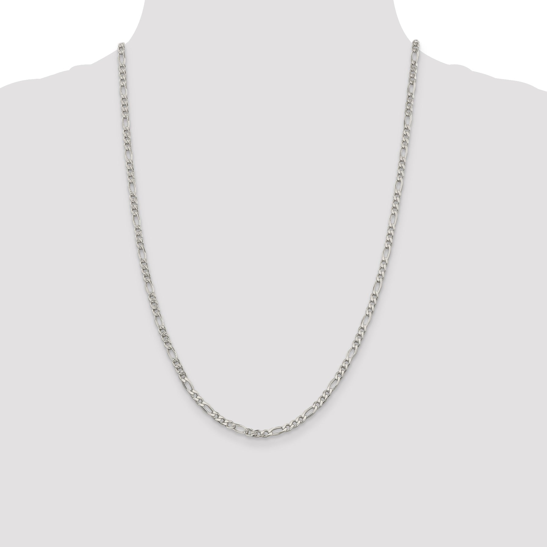 Sterling Silver 4mm Pav‚ Flat Figaro Chain