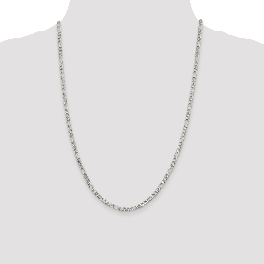 Sterling Silver 4mm Pav‚ Flat Figaro Chain