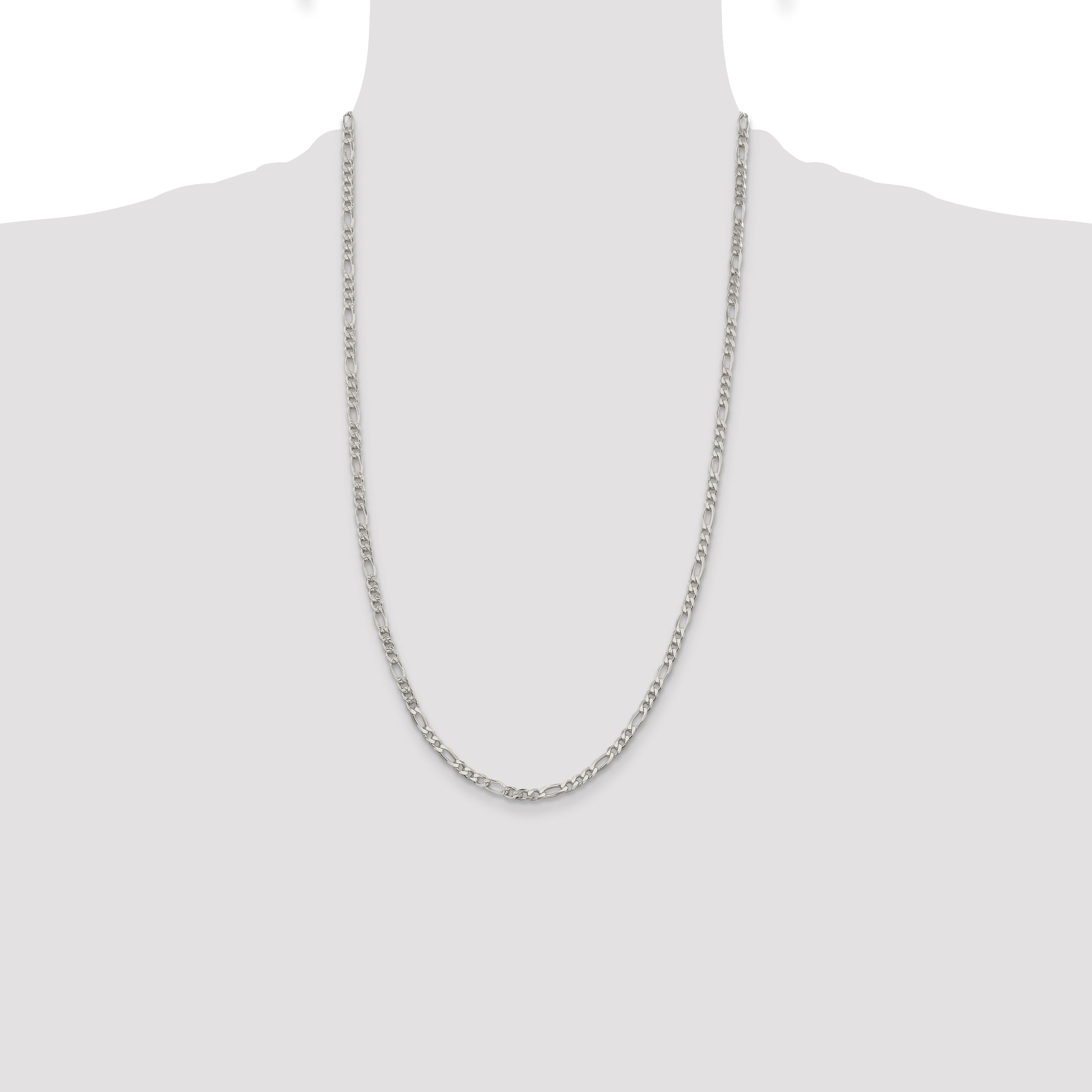 Sterling Silver 4mm Pav‚ Flat Figaro Chain