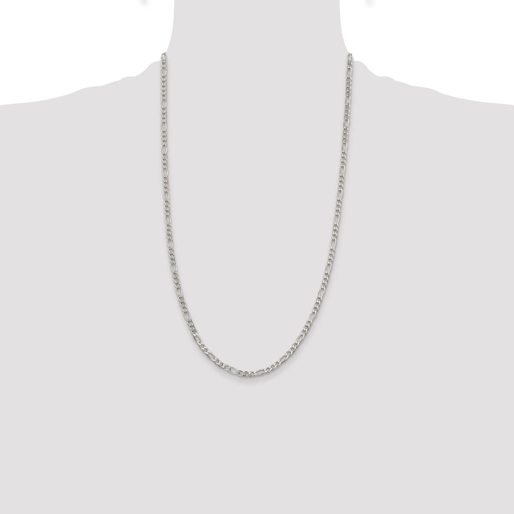 Sterling Silver 4mm Pav‚ Flat Figaro Chain