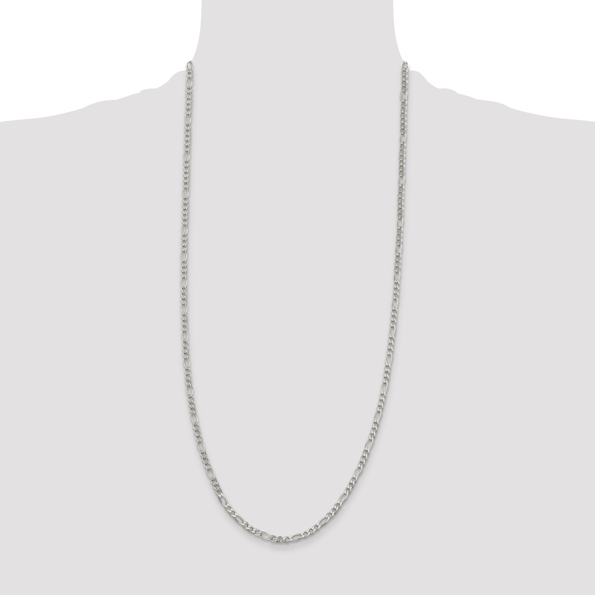 Sterling Silver 4mm Pave Flat Figaro Chain