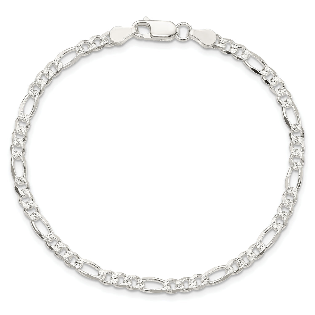 Sterling Silver 4mm Pav‚ Flat Figaro Chain