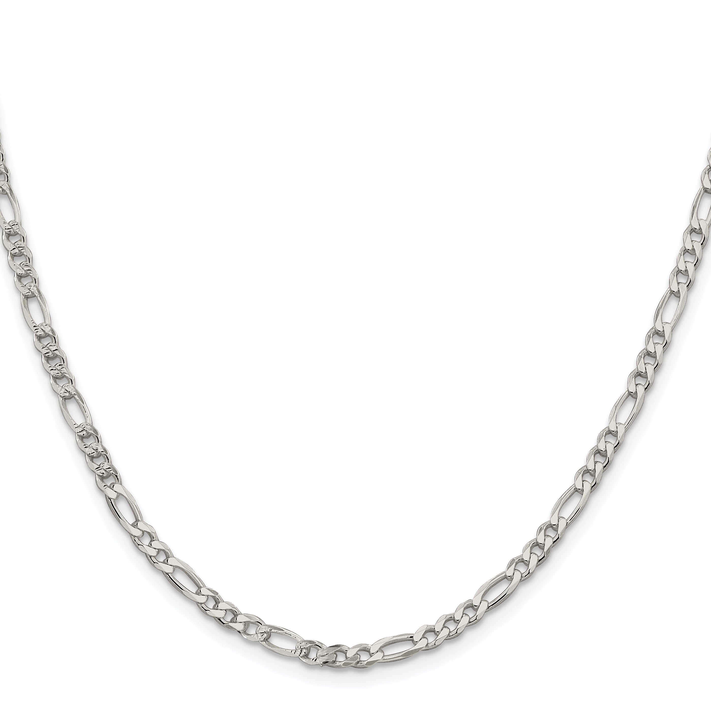 Sterling Silver Rhodium-plated 4mm Pave Flat Figaro Chain