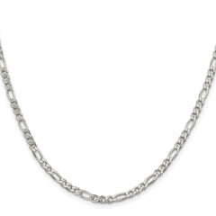 Sterling Silver Rhodium-plated 4mm Pave Flat Figaro Chain