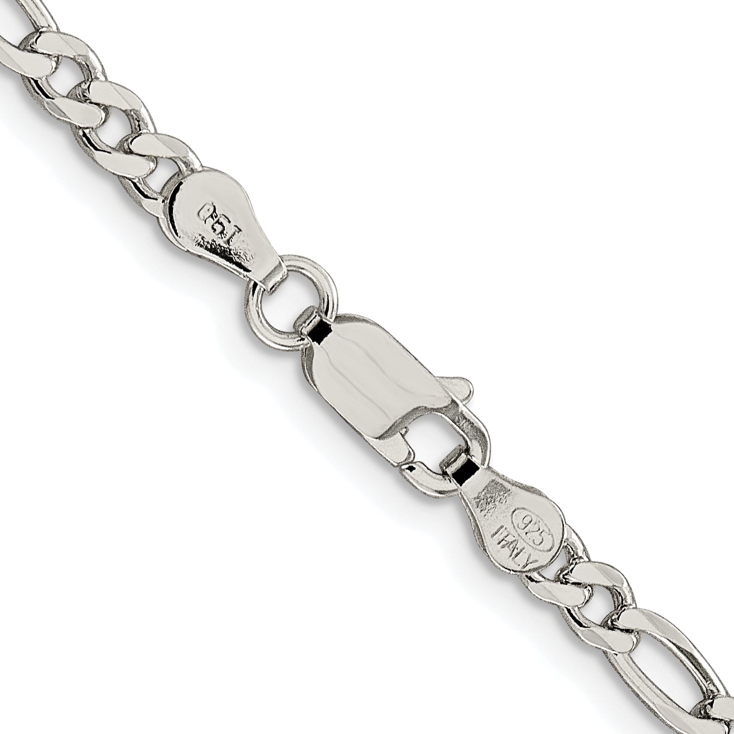 Sterling Silver Rhodium-plated 4mm Pave Flat Figaro Chain