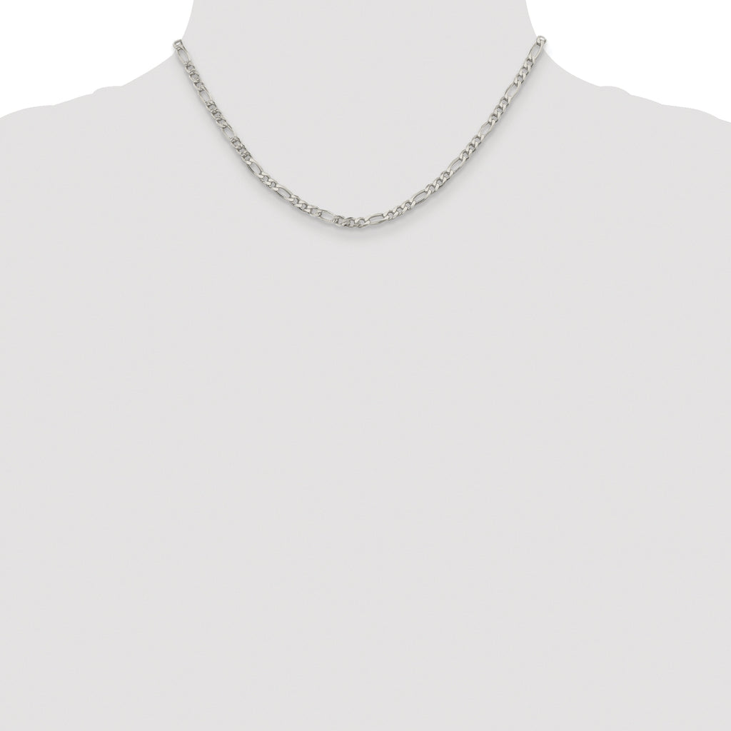 Sterling Silver Rhodium-plated 4mm Pav‚ Flat Figaro Chain