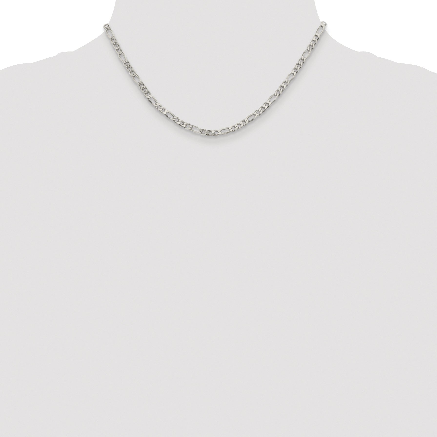 Sterling Silver Rhodium-plated 4mm Pav‚ Flat Figaro Chain