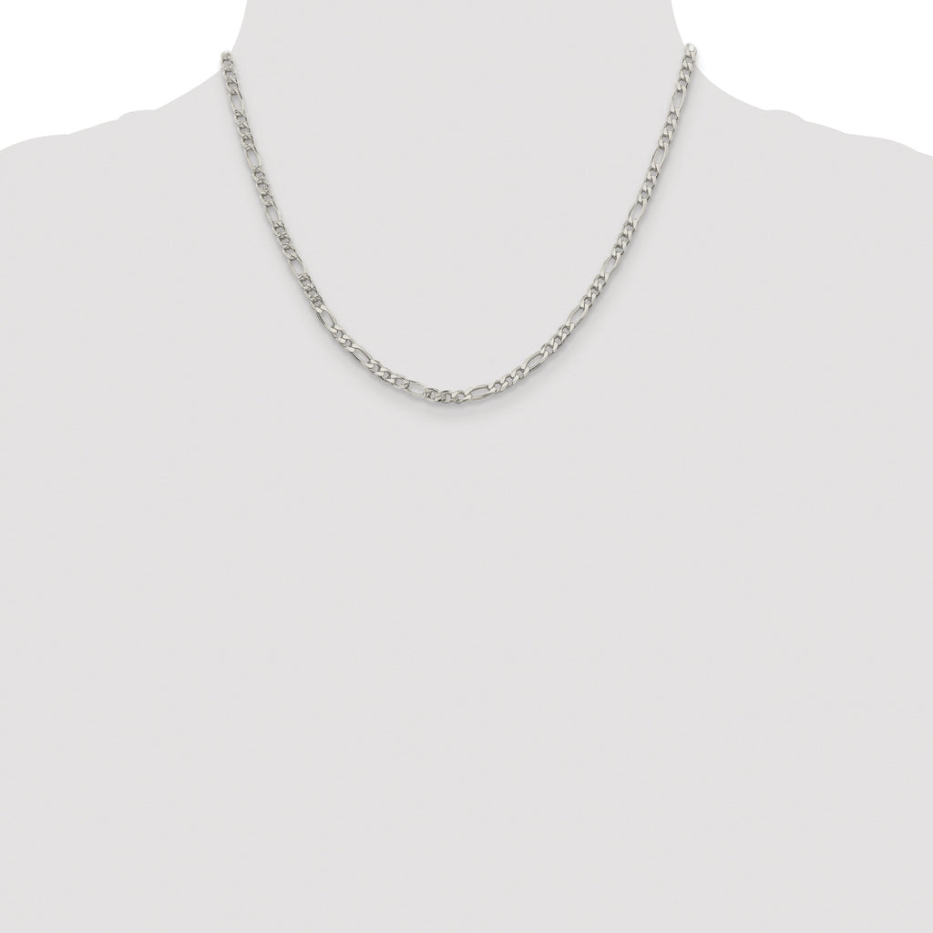 Sterling Silver Rhodium-plated 4mm Pav‚ Flat Figaro Chain
