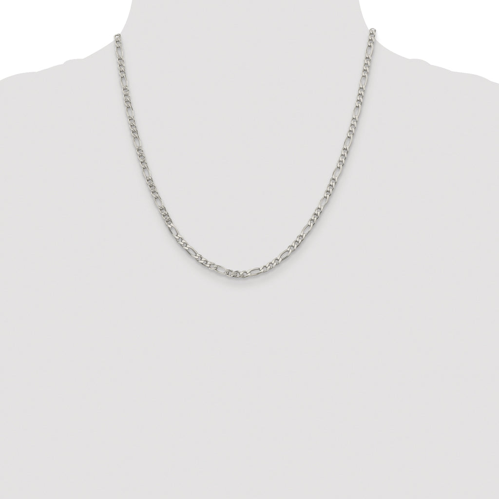 Sterling Silver Rhodium-plated 4mm Pav‚ Flat Figaro Chain