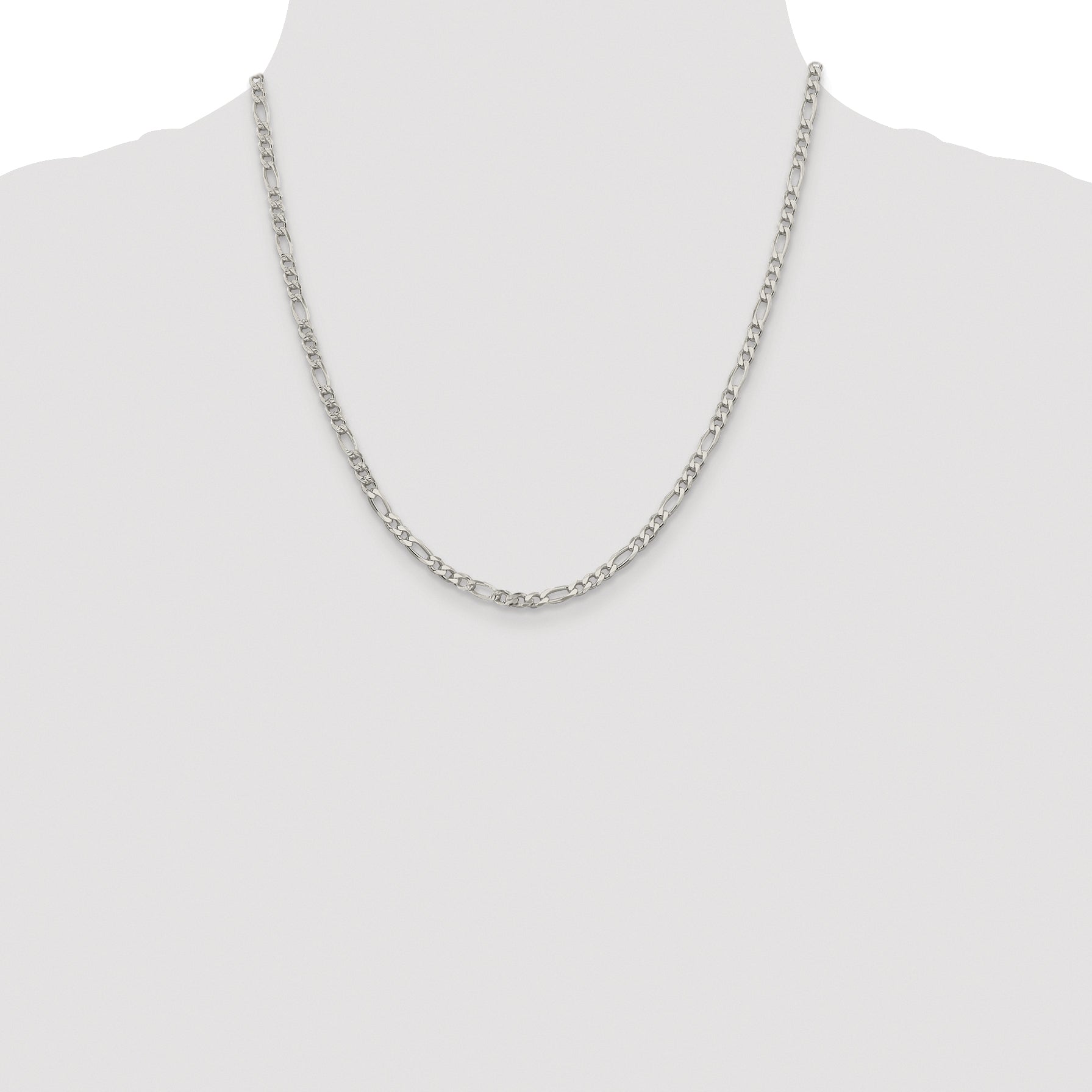 Sterling Silver Rhodium-plated 4mm Pav‚ Flat Figaro Chain