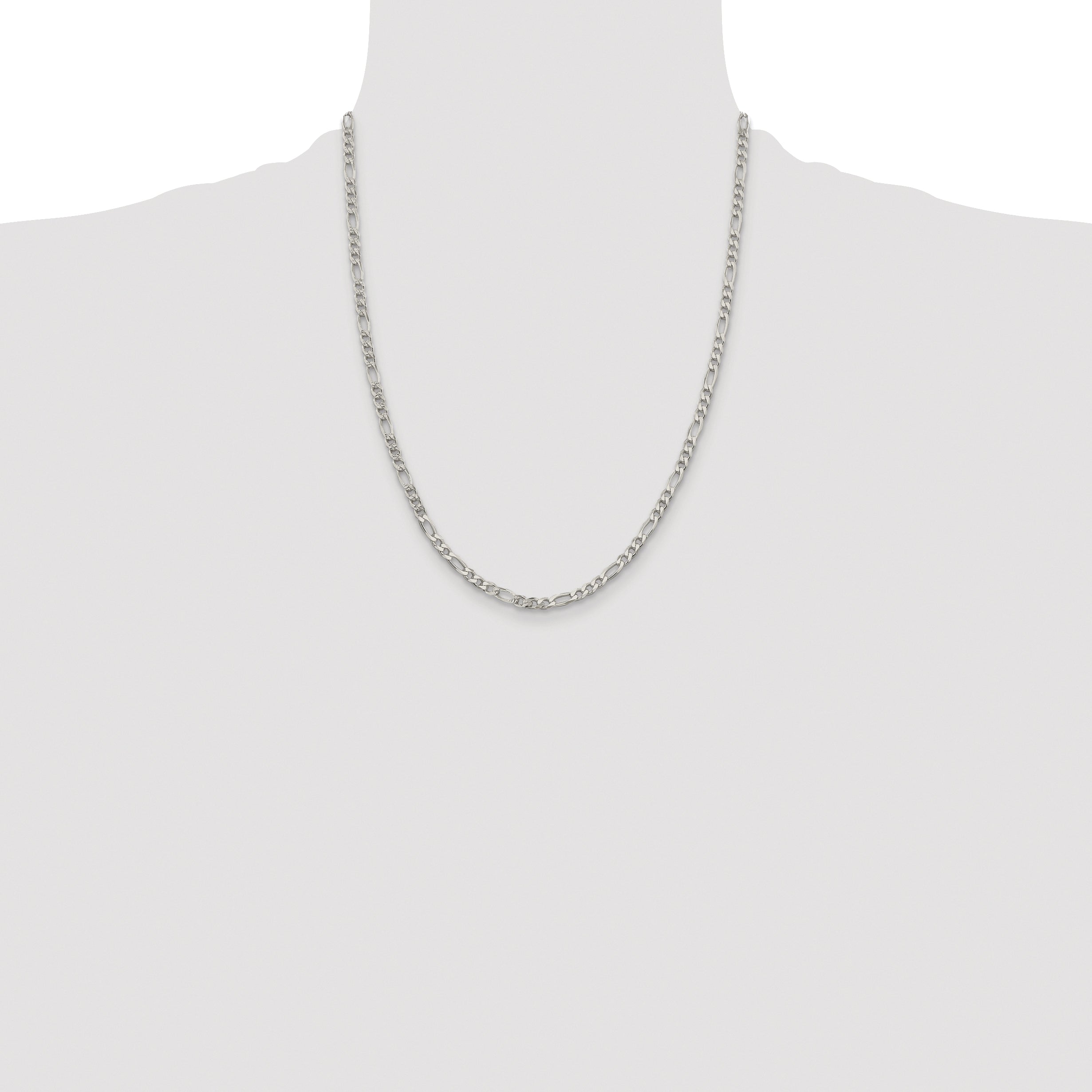 Sterling Silver Rhodium-plated 4mm Pav‚ Flat Figaro Chain