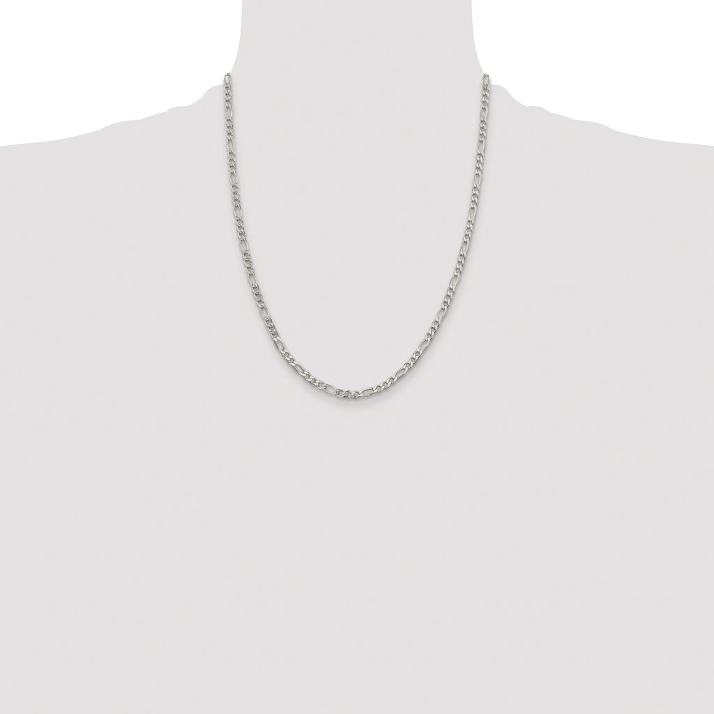 Sterling Silver Rhodium-plated 4mm Pav‚ Flat Figaro Chain