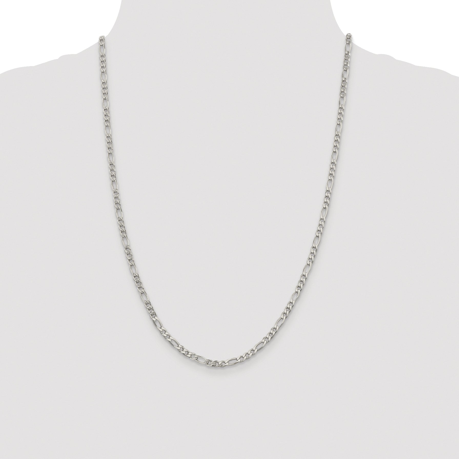 Sterling Silver Rhodium-plated 4mm Pav‚ Flat Figaro Chain