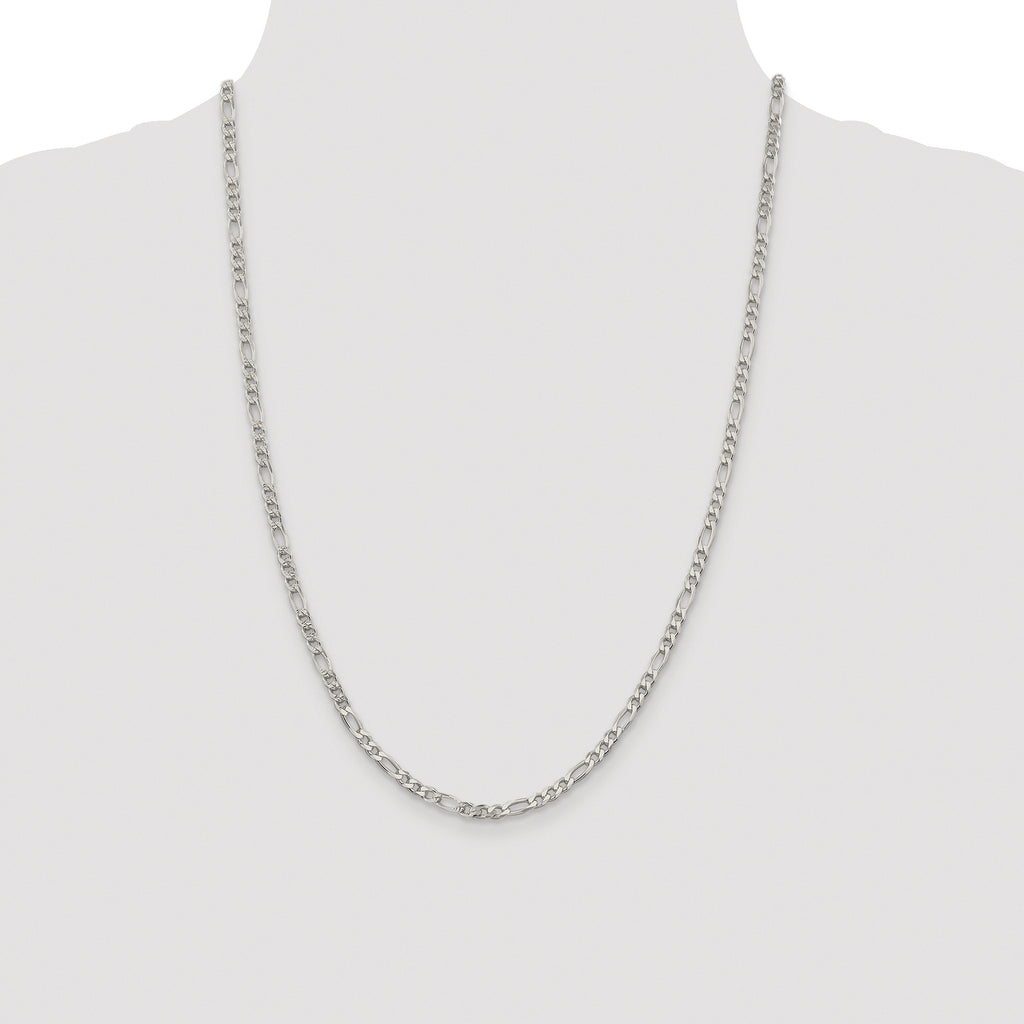 Sterling Silver Rhodium-plated 4mm Pav‚ Flat Figaro Chain