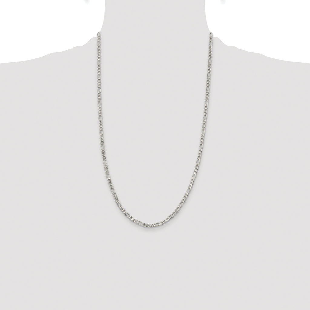 Sterling Silver Rhodium-plated 4mm Pav‚ Flat Figaro Chain