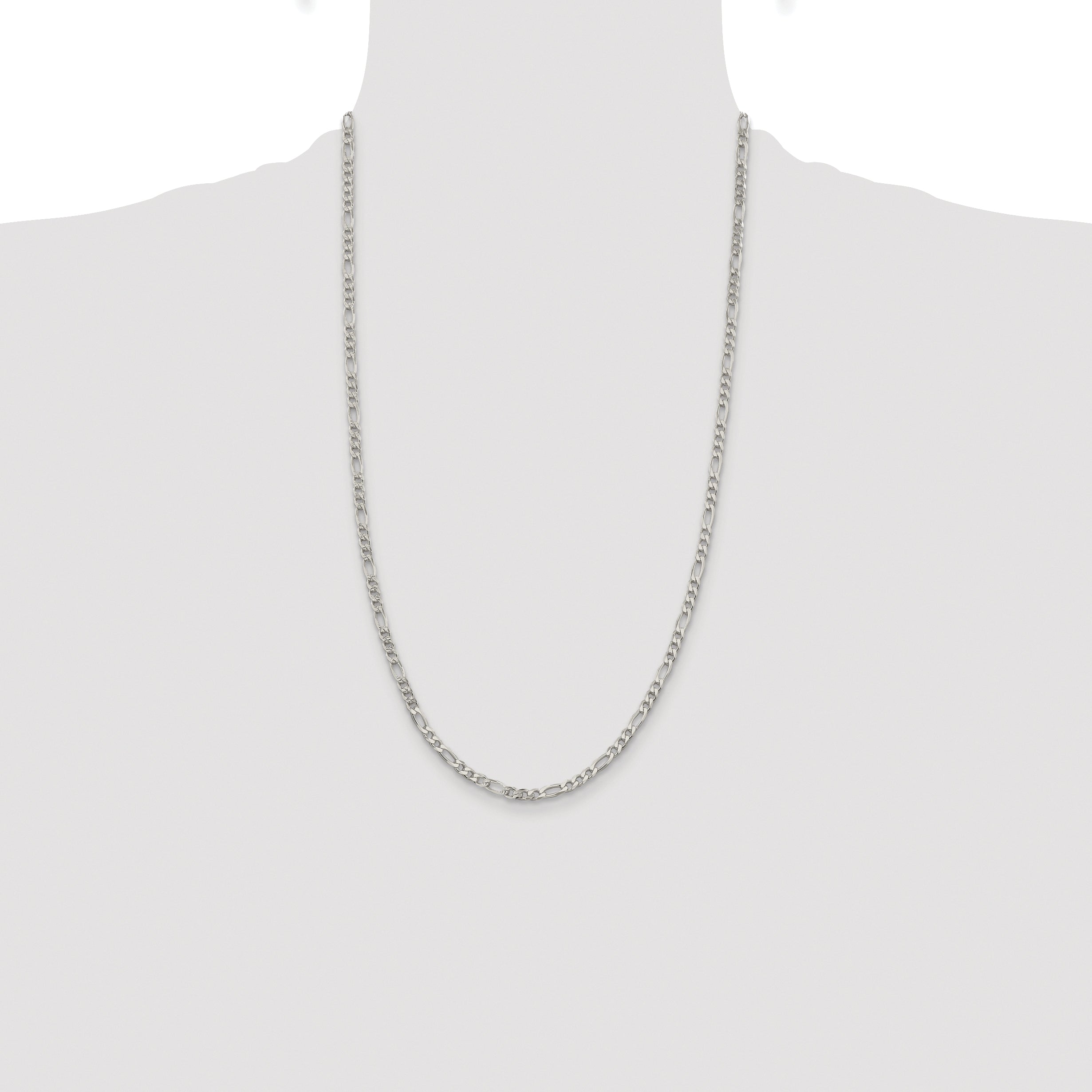 Sterling Silver Rhodium-plated 4mm Pav‚ Flat Figaro Chain