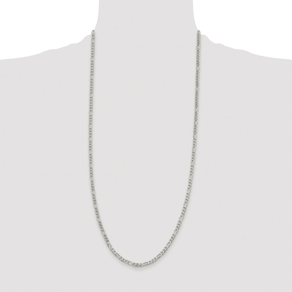 Sterling Silver Rhodium-plated 4mm Pave Flat Figaro Chain