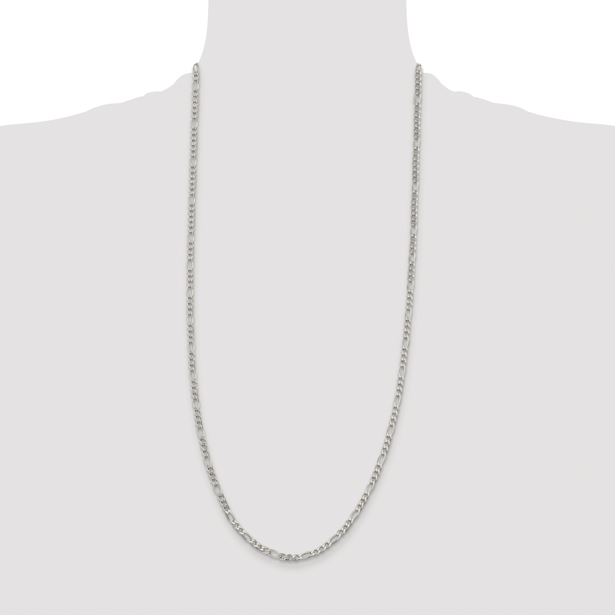 Sterling Silver Rhodium-plated 4mm Pave Flat Figaro Chain
