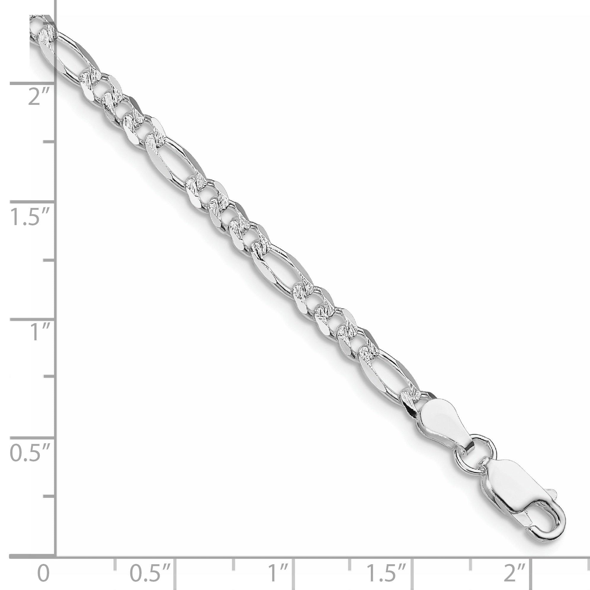 Sterling Silver Rhodium-plated 4mm Pav‚ Flat Figaro Chain