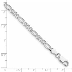 Sterling Silver Rhodium-plated 4mm Pav‚ Flat Figaro Chain