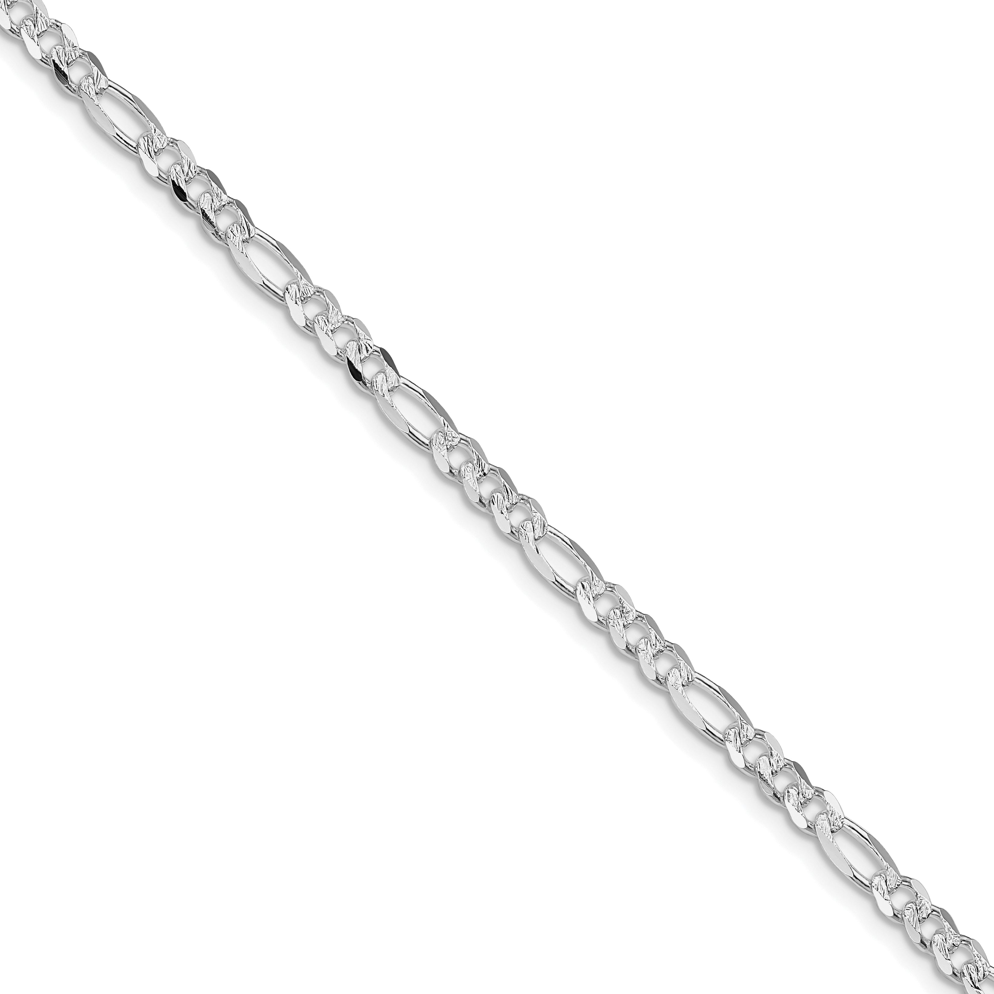Sterling Silver Rhodium-plated 4mm Pave Flat Figaro Chain