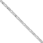 Sterling Silver Rhodium-plated 4mm Pave Flat Figaro Chain