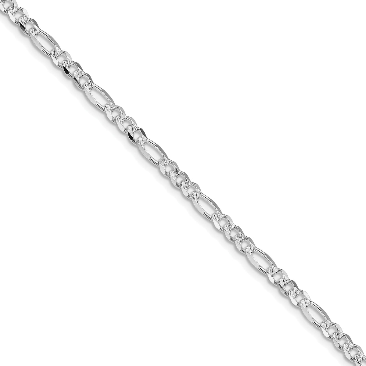 Sterling Silver Rhodium-plated 4mm Pave Flat Figaro Chain