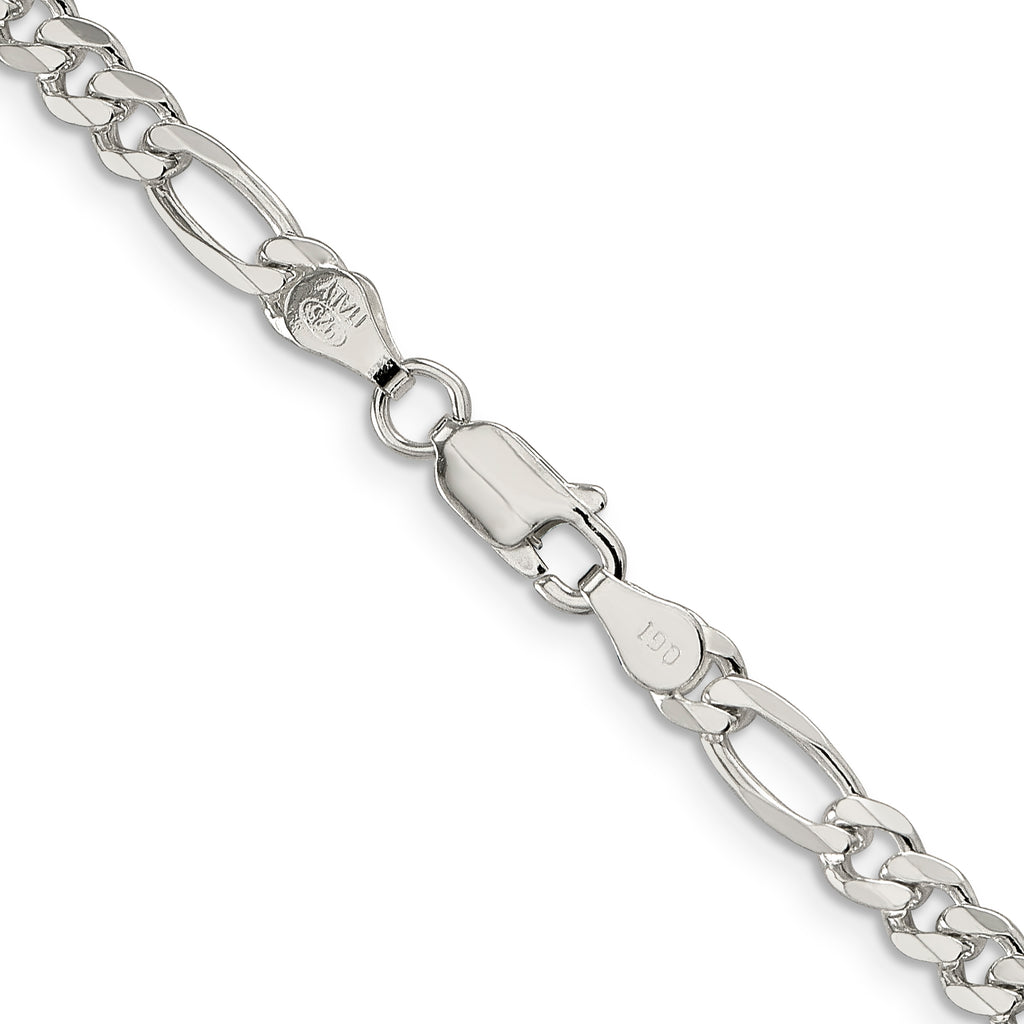Sterling Silver 4.3mm Pav‚ Flat Figaro Chain