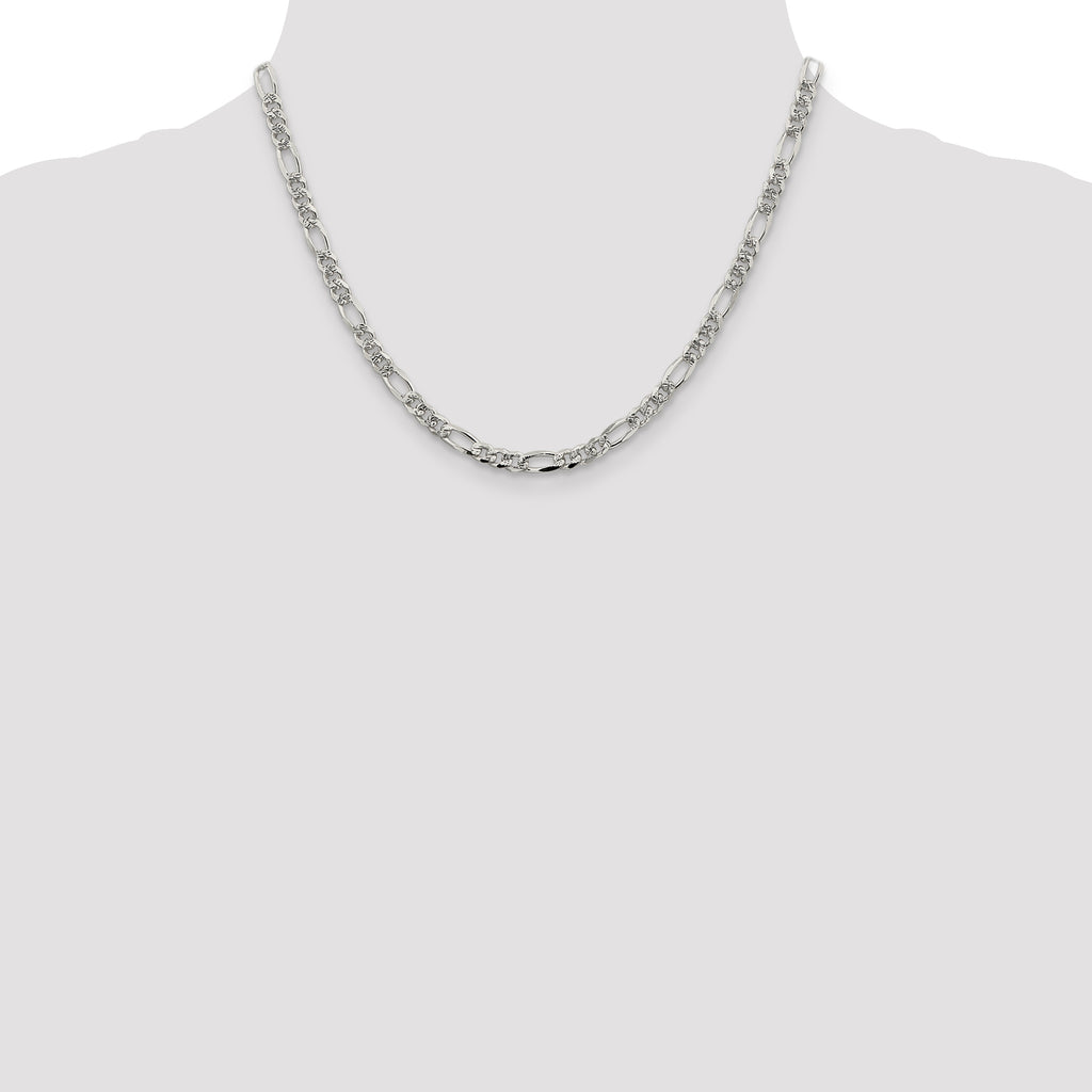 Sterling Silver 4.3mm Pav‚ Flat Figaro Chain
