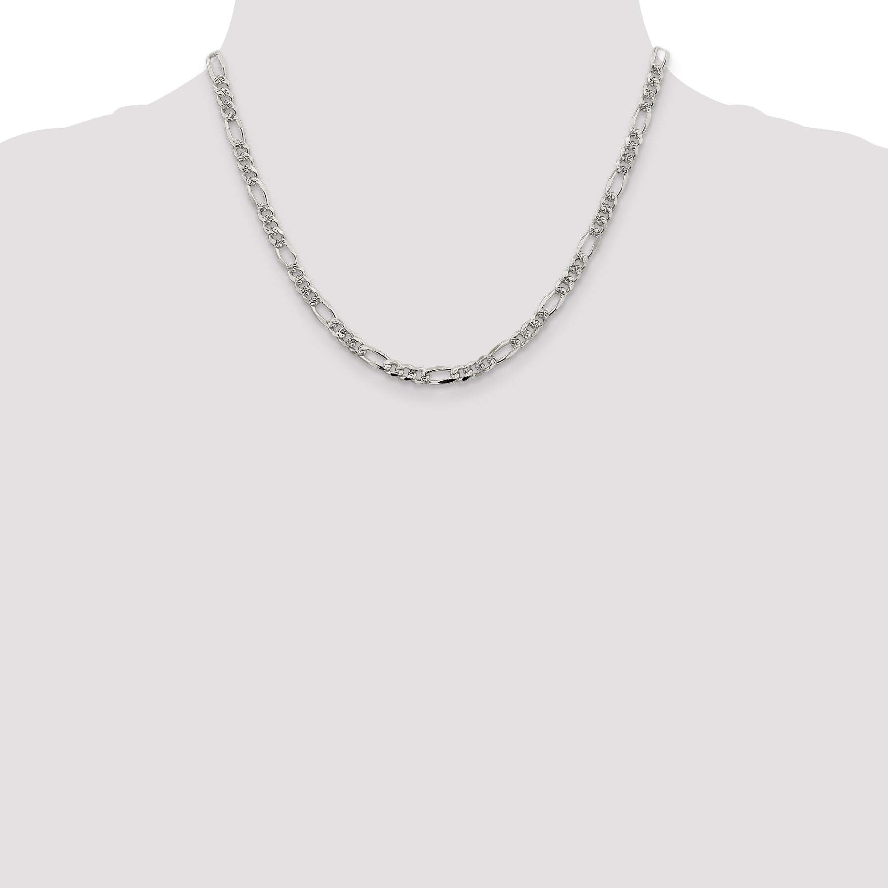 Sterling Silver 4.3mm Pav‚ Flat Figaro Chain