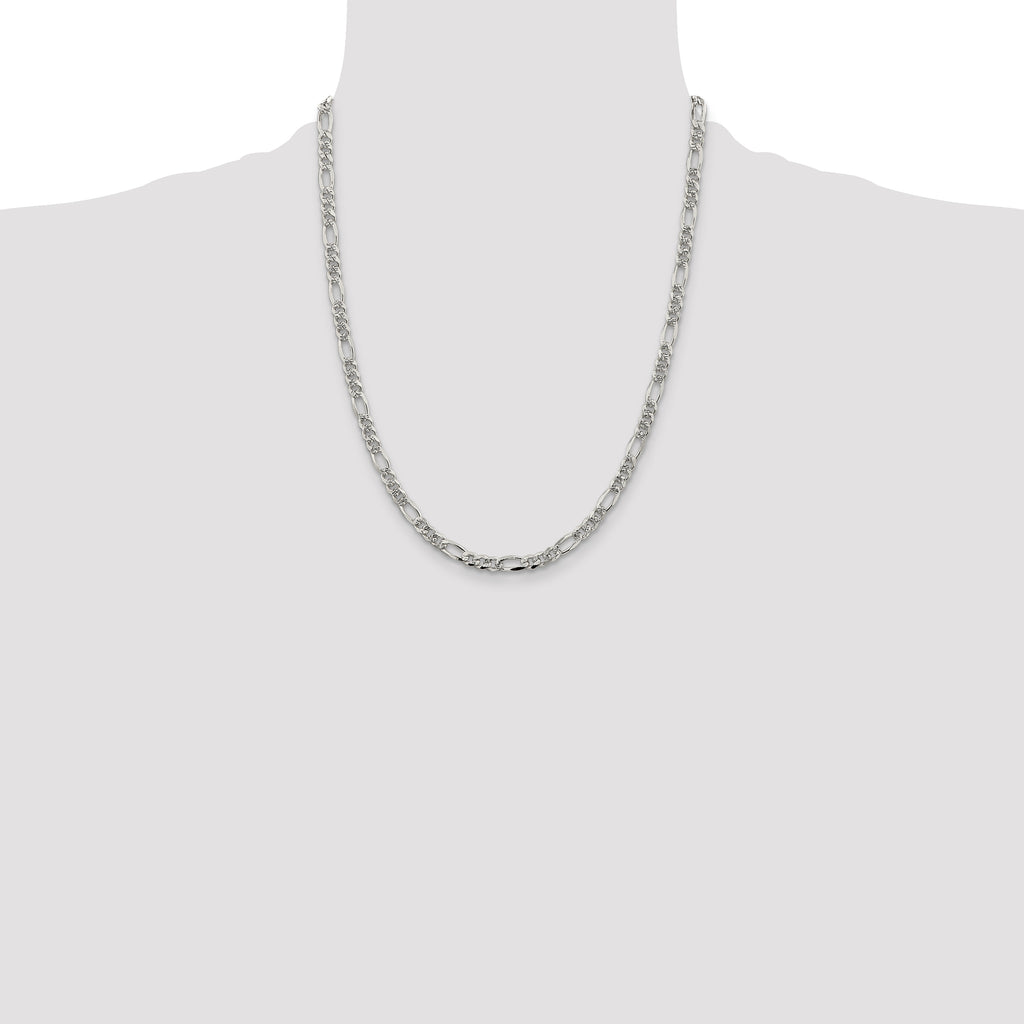 Sterling Silver 4.3mm Pav‚ Flat Figaro Chain