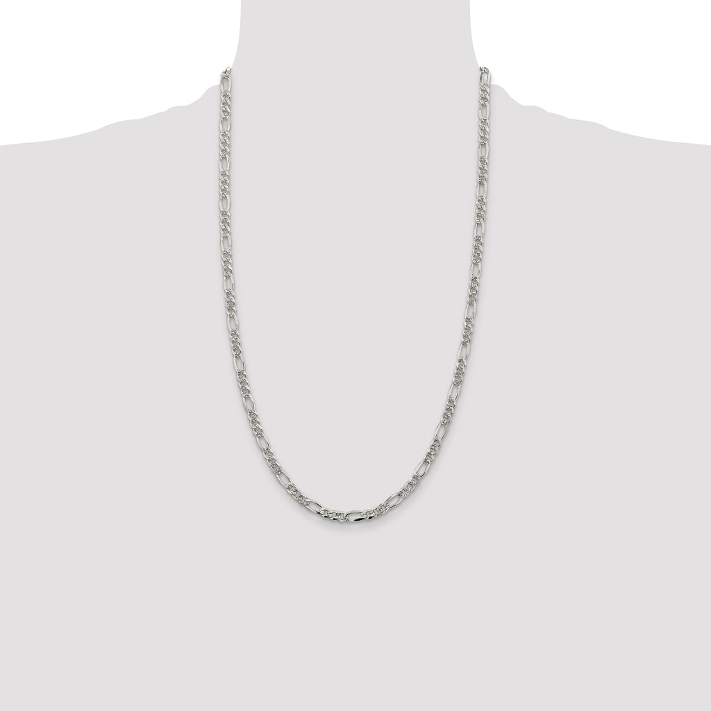 Sterling Silver 4.3mm Pav‚ Flat Figaro Chain