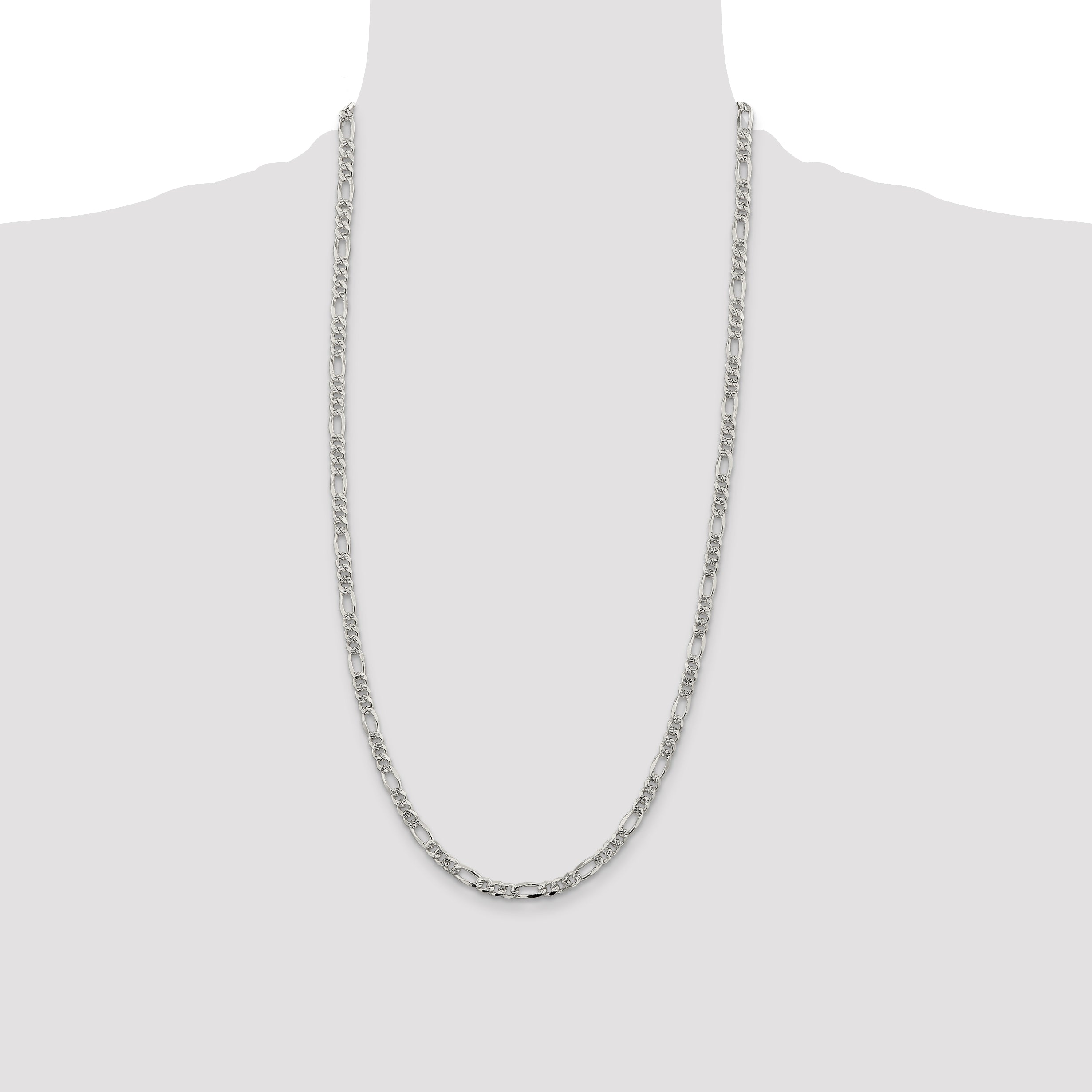 Sterling Silver 4.3mm Pav‚ Flat Figaro Chain