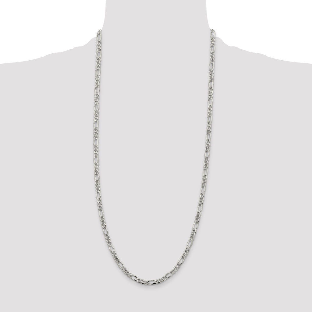 Sterling Silver 4.3mm Pav‚ Flat Figaro Chain