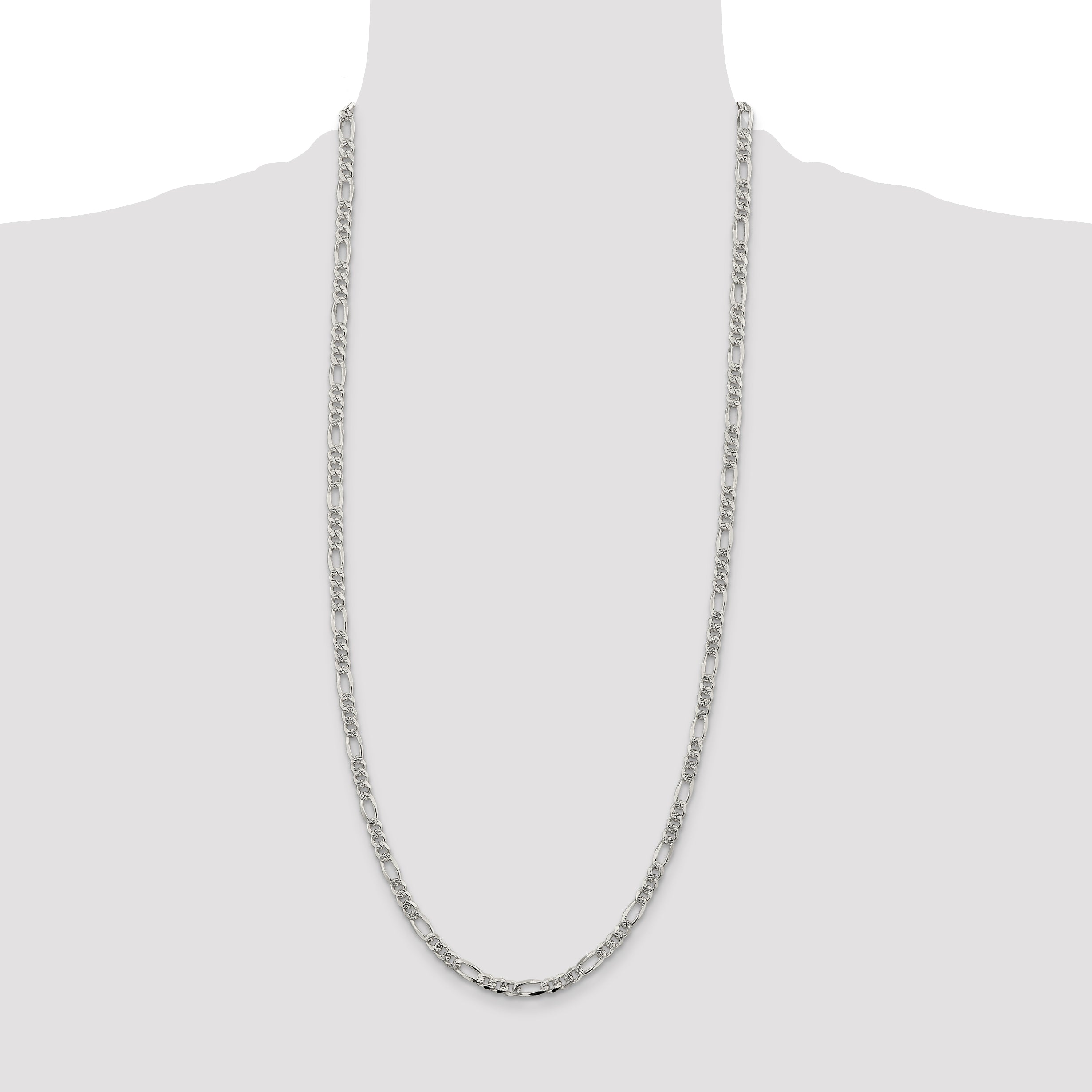 Sterling Silver 4.3mm Pav‚ Flat Figaro Chain