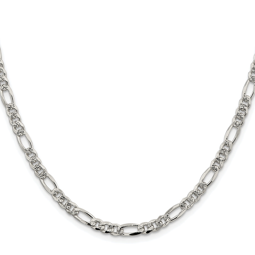 Sterling Silver Rhodium-plated 4.3mm Pav‚ Flat Figaro Chain