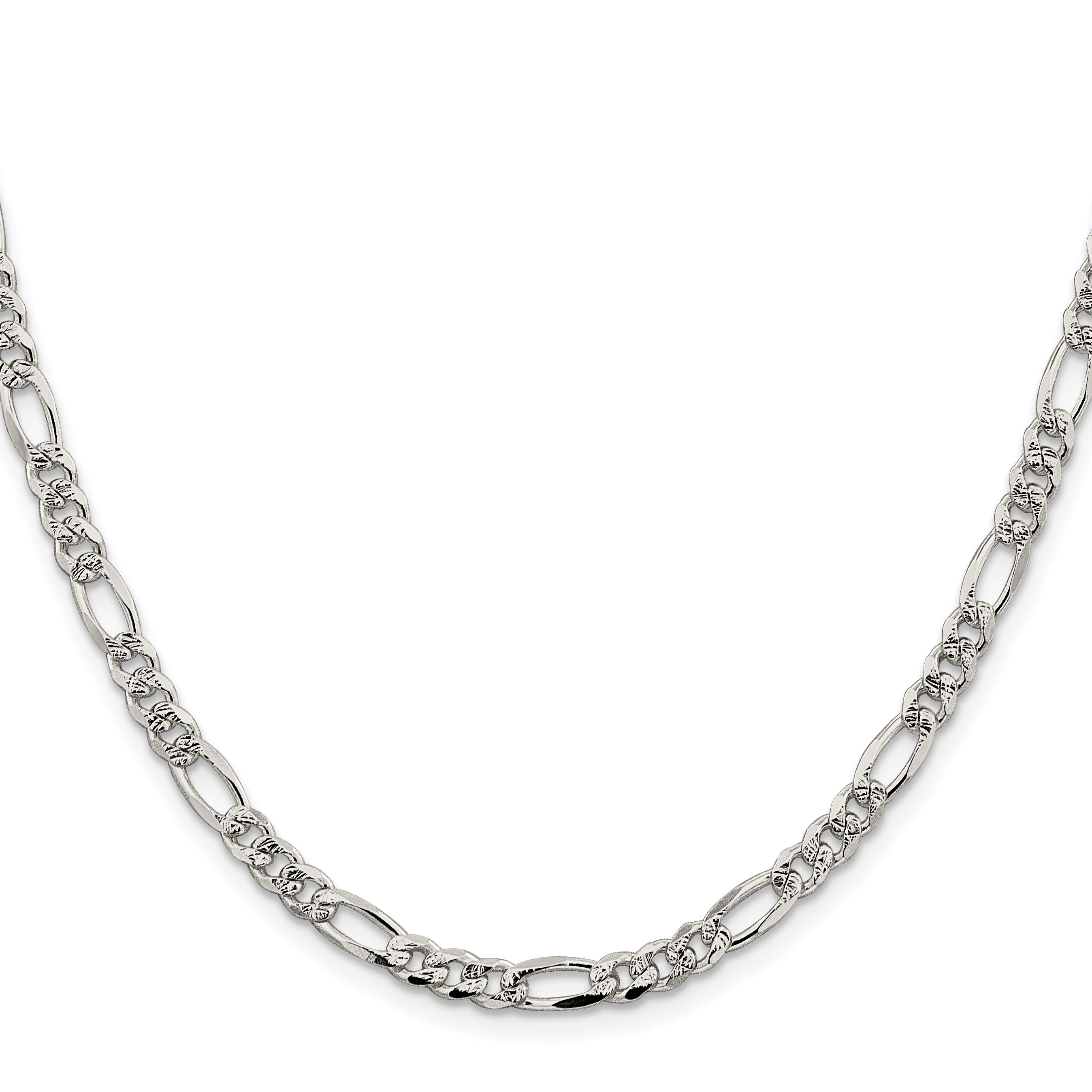 Sterling Silver Rhodium-plated 4.3mm Pav‚ Flat Figaro Chain