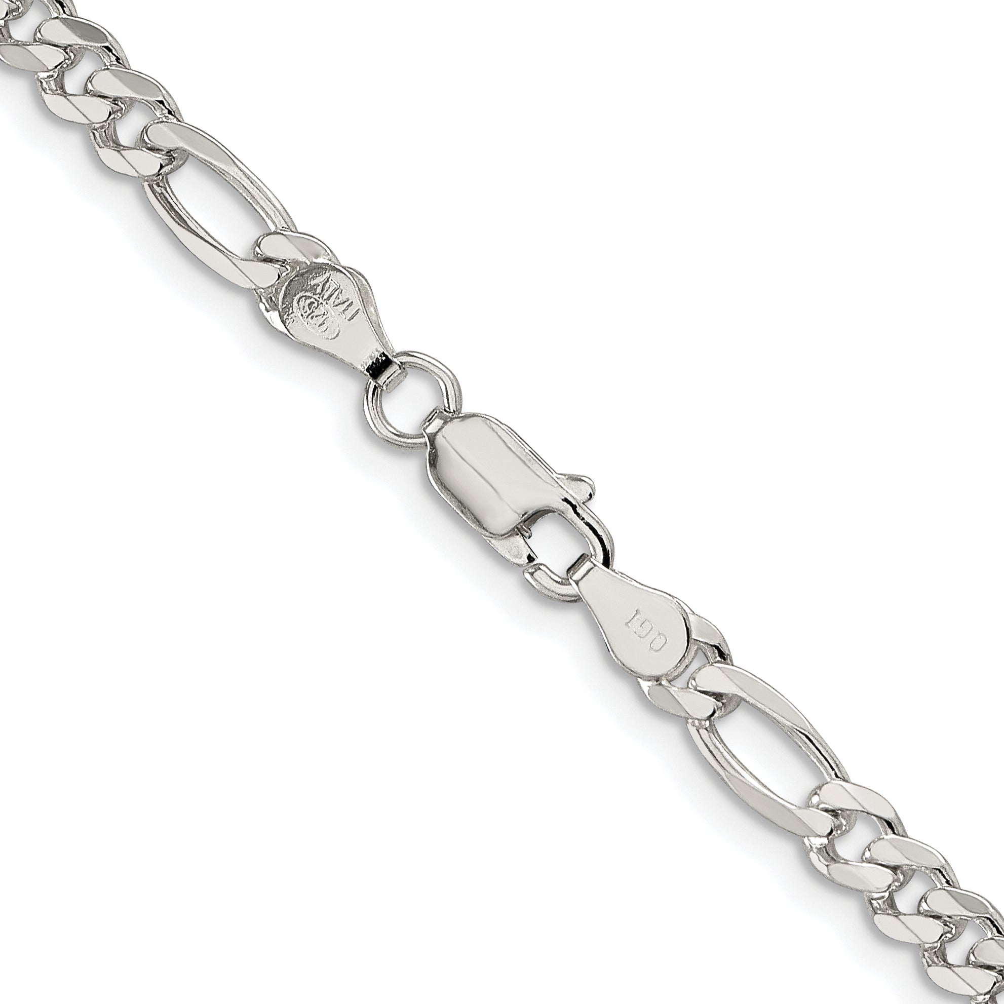 Sterling Silver Rhodium-plated 4.3mm Pav‚ Flat Figaro Chain