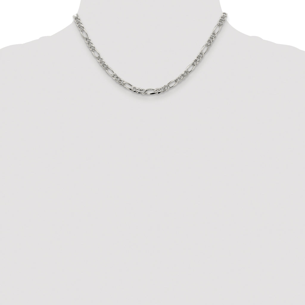 Sterling Silver Rhodium-plated 4.3mm Pav‚ Flat Figaro Chain