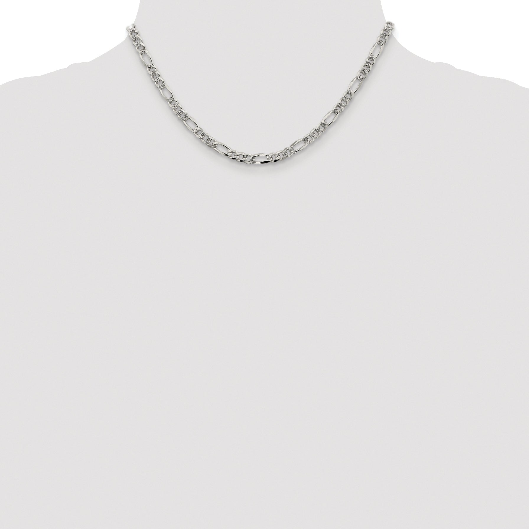 Sterling Silver Rhodium-plated 4.3mm Pav‚ Flat Figaro Chain