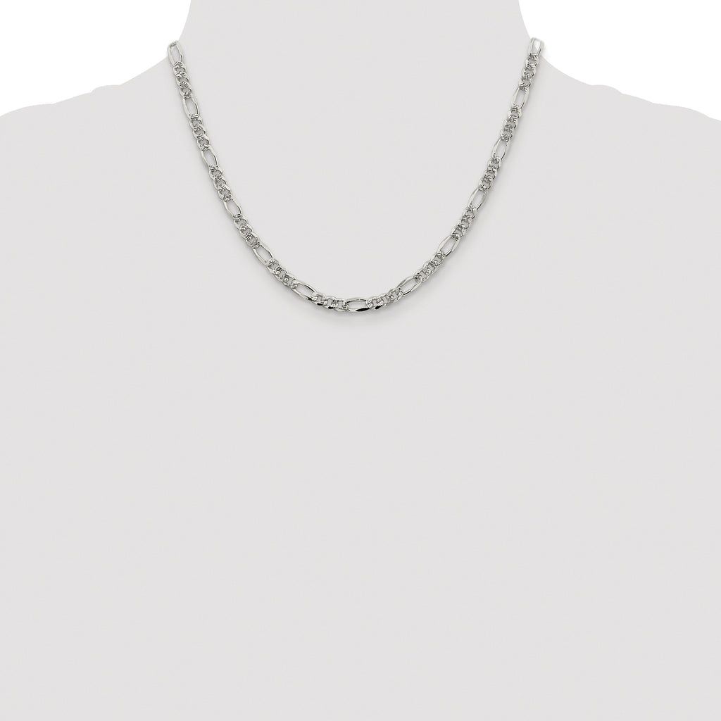 Sterling Silver Rhodium-plated 4.3mm Pav‚ Flat Figaro Chain