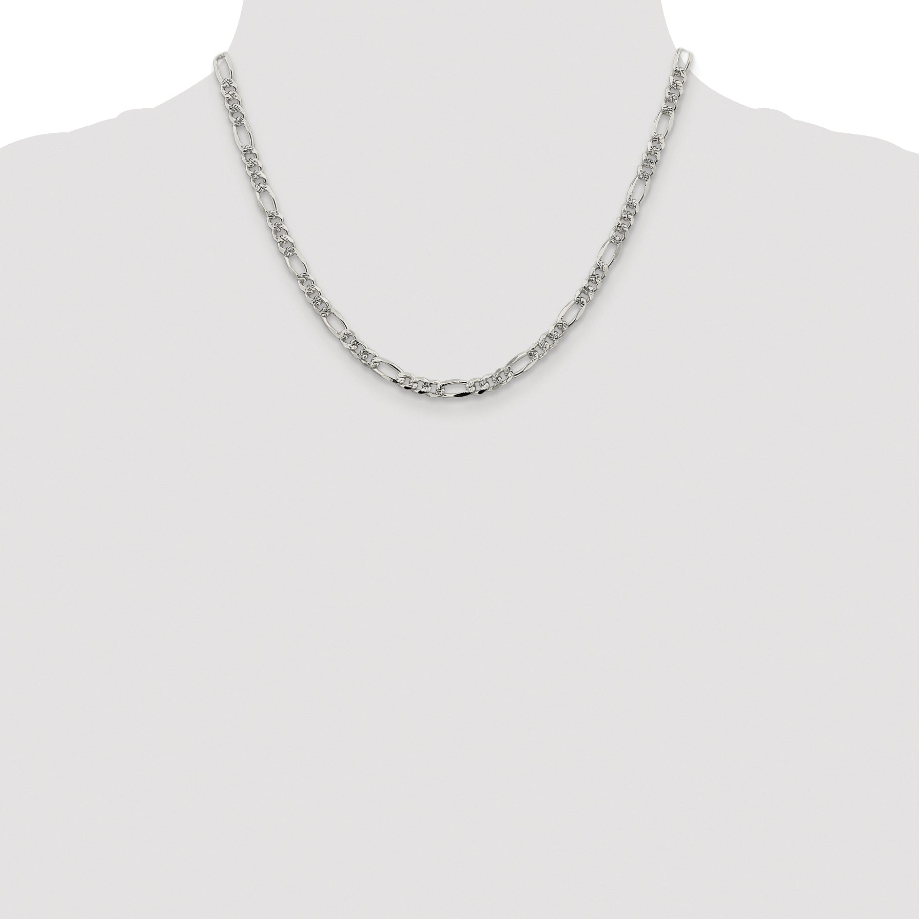 Sterling Silver Rhodium-plated 4.3mm Pav‚ Flat Figaro Chain