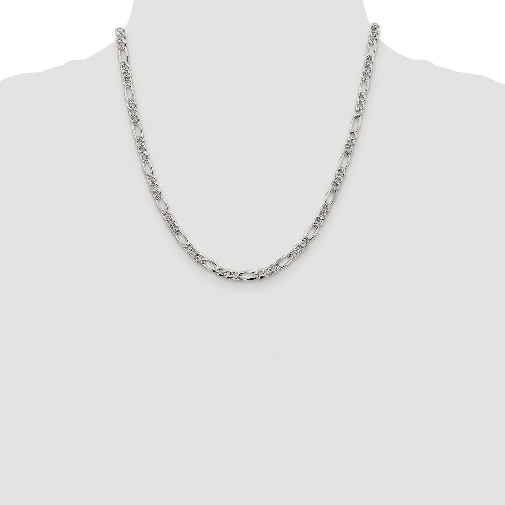 Sterling Silver Rhodium-plated 4.3mm Pav‚ Flat Figaro Chain