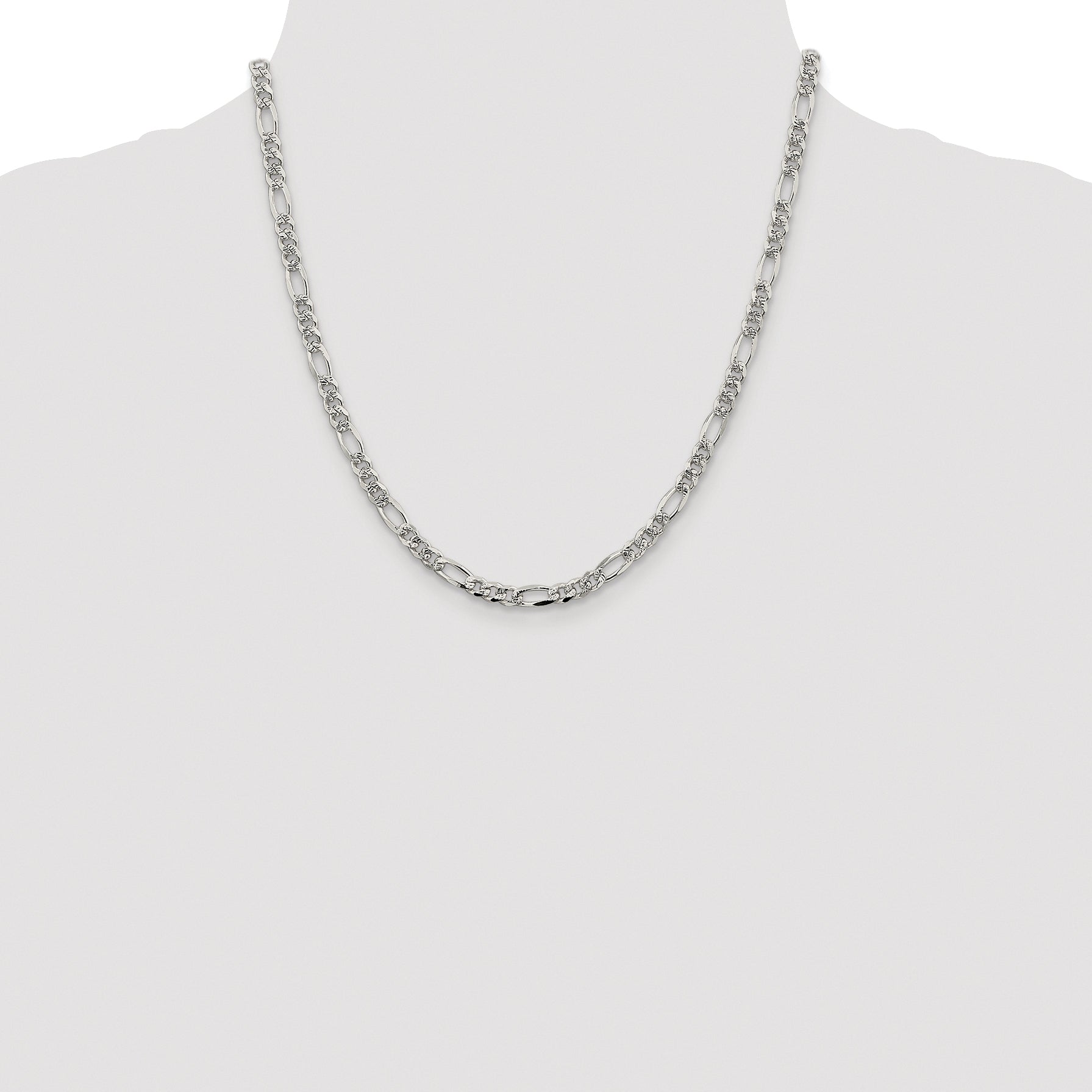 Sterling Silver Rhodium-plated 4.3mm Pav‚ Flat Figaro Chain