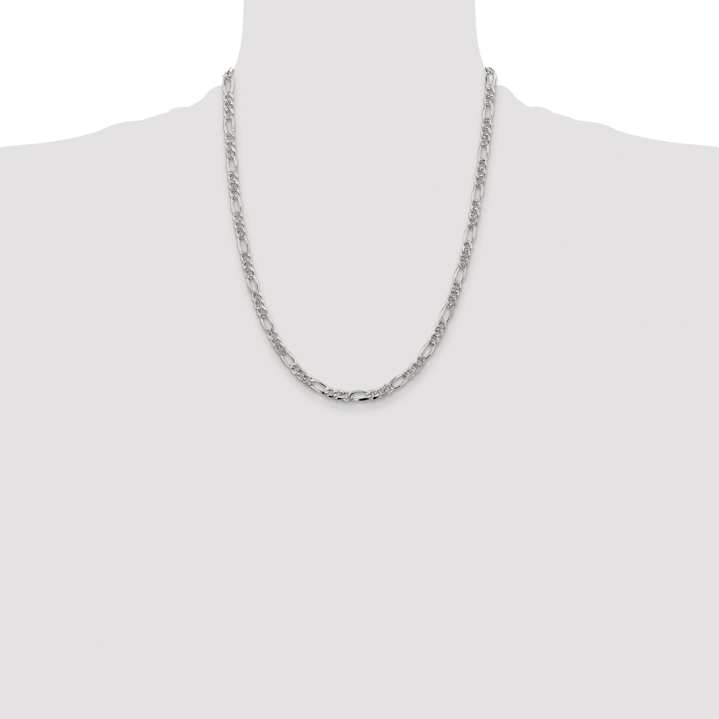 Sterling Silver Rhodium-plated 4.3mm Pav‚ Flat Figaro Chain