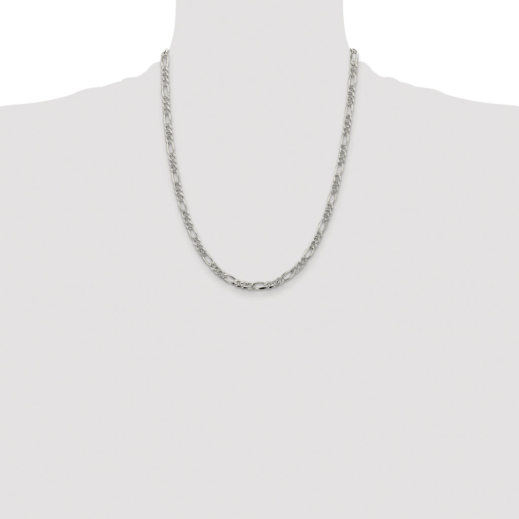 Sterling Silver Rhodium-plated 4.3mm Pav‚ Flat Figaro Chain
